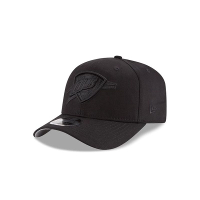 Black Oklahoma City Thunder Hat - New Era NBA Black On Black Stretch Snap 9FIFTY Snapback Caps USA1248739